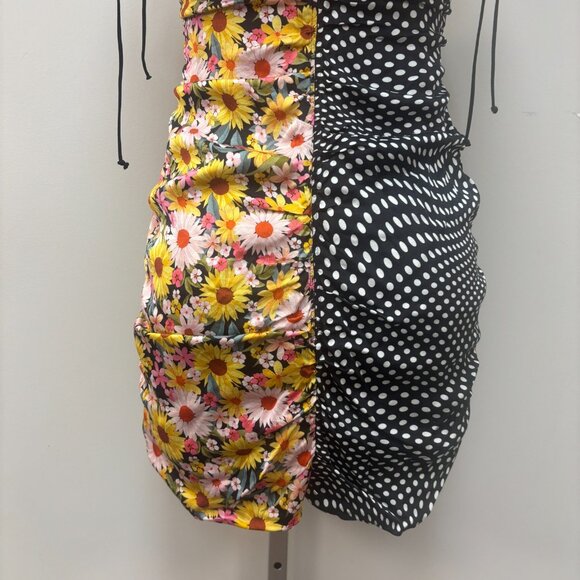 For Love & Lemons Dress Medium Mochi Shirred Ruffled V Neck Floral Polka Dot - Picture 12 of 14